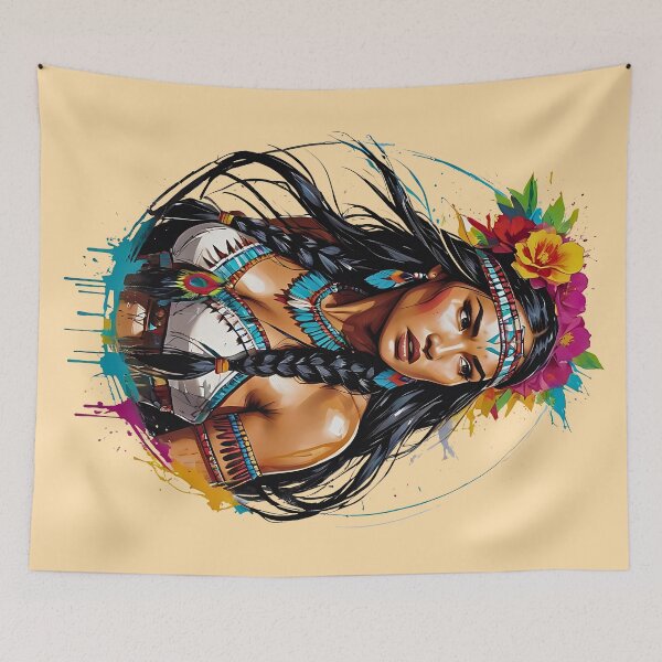 Item preview, Pocahontas indigenous female princess warrior retro vintage design designed and sold by BorgSpareParts.