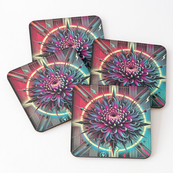 Item preview, Retro Spider Chrysanthemum - 80s Neon Metal Artwork designed and sold by PlasticAuto.