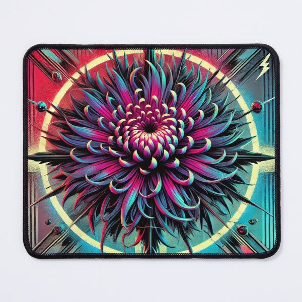 Item preview, Retro Spider Chrysanthemum - 80s Neon Metal Artwork designed and sold by PlasticAuto.