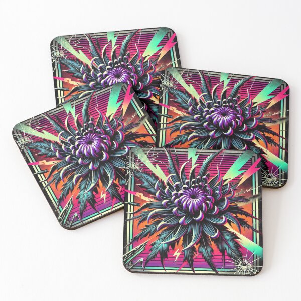 Item preview, Retro Spider Chrysanthemum - 80s Neon Metal Artwork designed and sold by PlasticAuto.