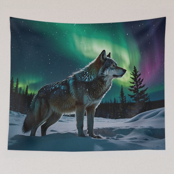 Item preview, Winter Aurora & Timber Wolf Wildlife Design  designed and sold by Skye Ryan-Evans.