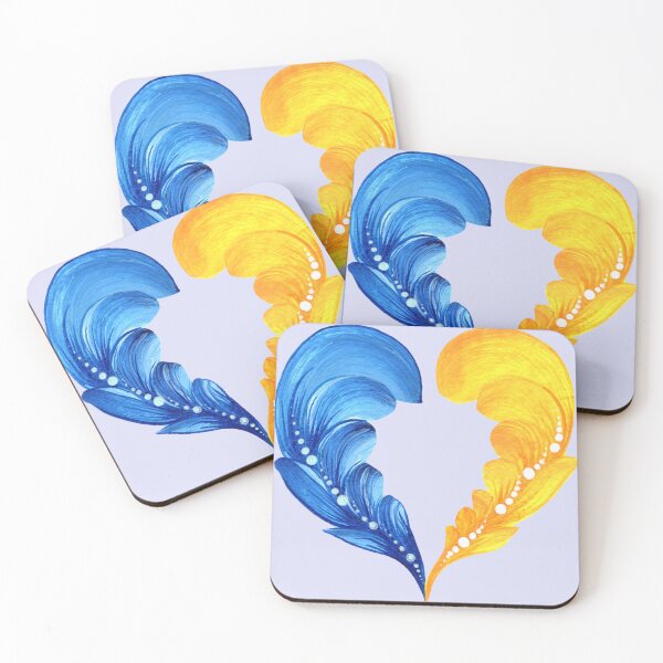 Item preview, Blue yellow heart of Ukraine Petrykivka art author's drawing traditional art designed and sold by Sunflower-7.