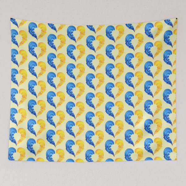 Item preview, Blue yellow heart of Ukraine Petrykivka art author's drawing traditional art designed and sold by Sunflower-7.