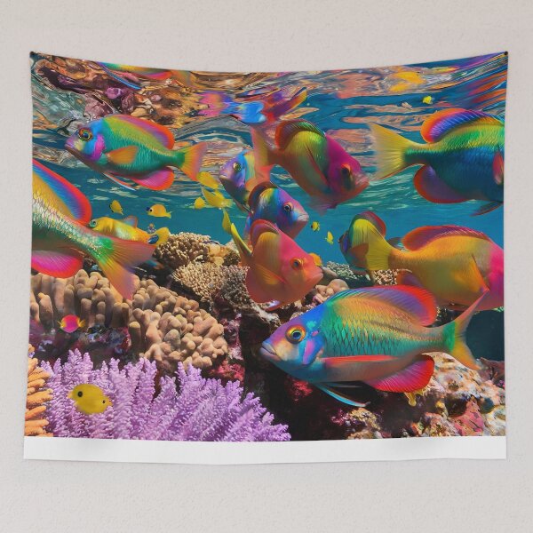 Item preview, Rainbow Parrotfish in Vibrant Coral Reef – Tropical Underwater Art designed and sold by Heal-Heart-Soul.