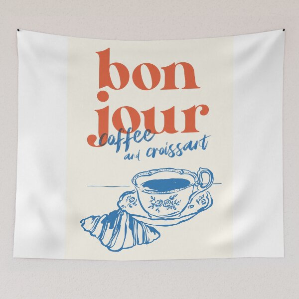 Item preview, Bonjour coffee and croissant designed and sold by SurfolioPrints.