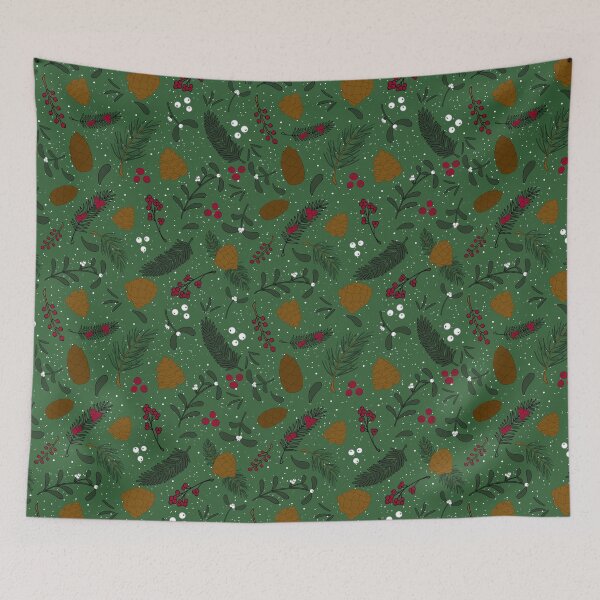 Item preview, Woodland Mistletoe Green Holiday Print designed and sold by elledubbzart.