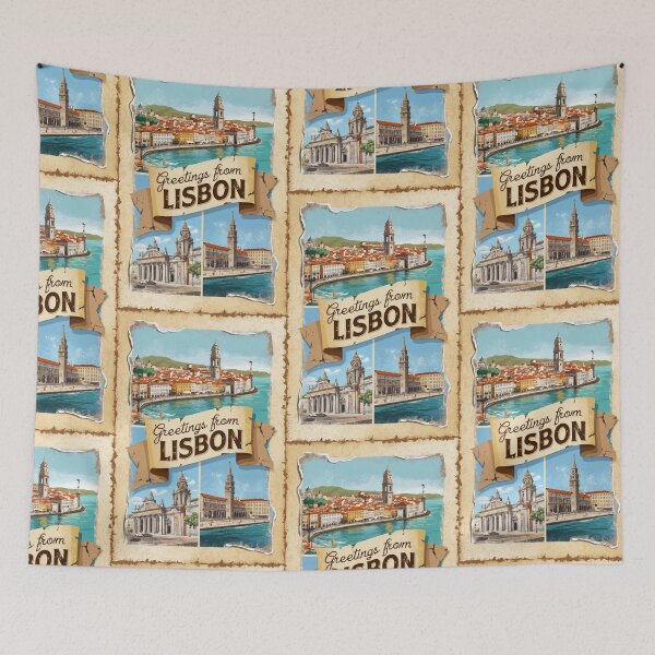 Item preview, Greetings from Lisbon Vintage Travel Retro Postcard Design designed and sold by TravelPostcardGems.