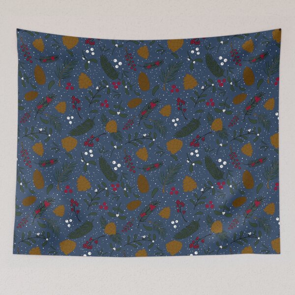 Item preview, Woodland Mistletoe Blue Holiday Print designed and sold by elledubbzart.