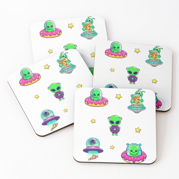 Item preview, Spacemen, Green Little Aliens, Pizza, and Pink Glazed Donuts designed and sold by Black11Flamingo.