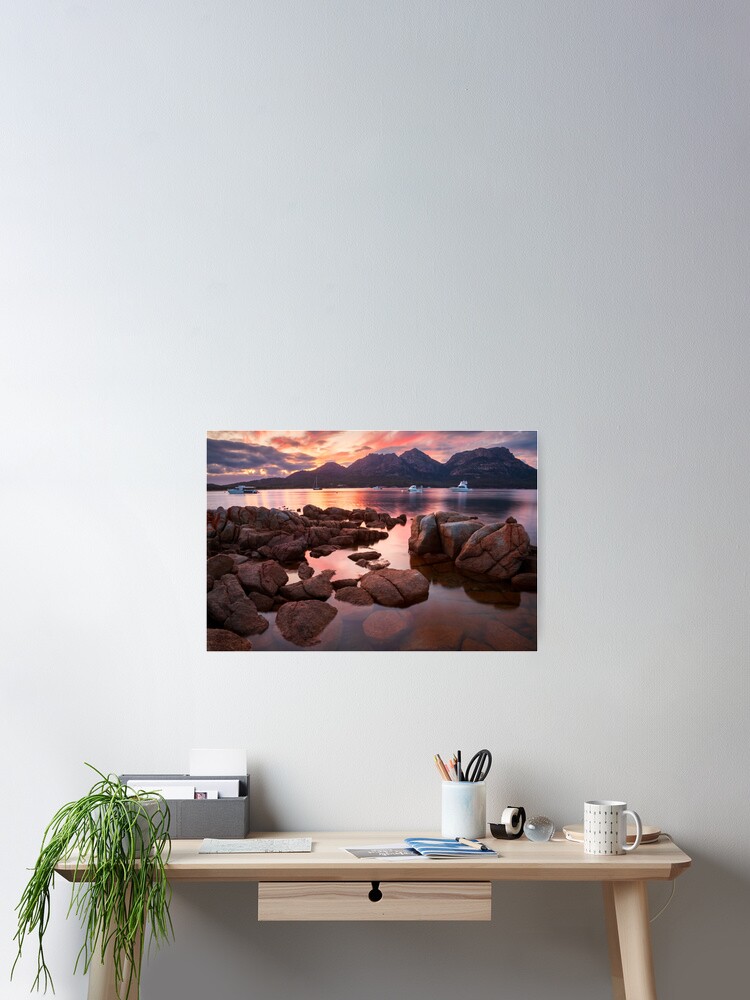 Thumbnail 2 of 3, Poster, New day dawns over "The Hazards", Coles Bay, Tasmania designed and sold by Chockstone.