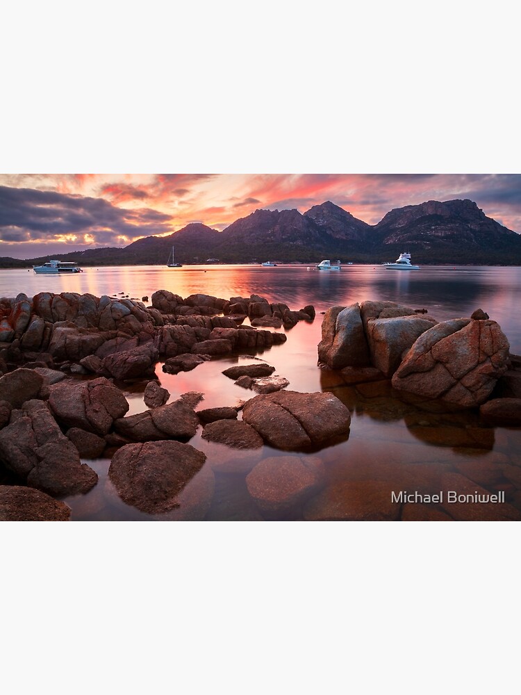 Thumbnail 3 of 3, Poster, New day dawns over "The Hazards", Coles Bay, Tasmania designed and sold by Chockstone.