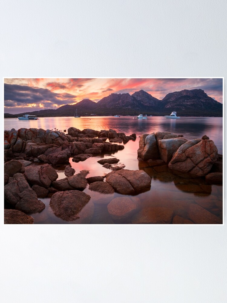 Thumbnail 1 of 3, Poster, New day dawns over "The Hazards", Coles Bay, Tasmania designed and sold by Chockstone.