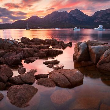 Artwork thumbnail, New day dawns over "The Hazards", Coles Bay, Tasmania by Michael Boniwell