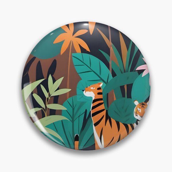 Artikelvorschau, Tropisches Tigertrio, Kräftige Streifen in freier Wildbahn, Lebendige tropische Wildtier-Waldillustration, Boho Dschungel Abenteuergeist Kunstdruck entworfen und verkauft von Kintsugi99.