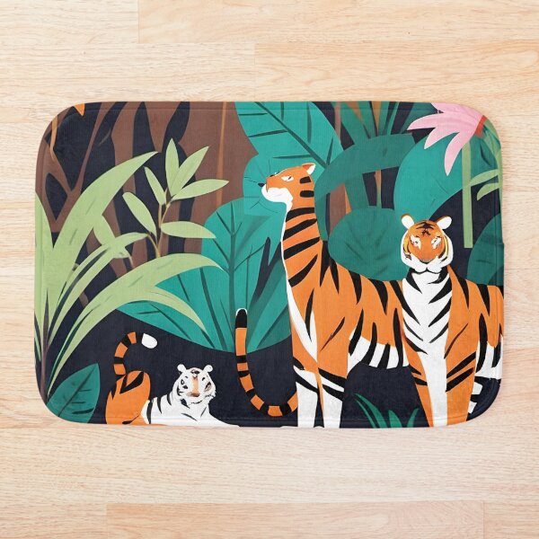 Item preview, Tropical Tiger Trio, Bold Stripes in the Wild, Vibrant Tropical Wildlife Forest Illustration, Boho Jungle Adventure Spirit Art Print designed and sold by Kintsugi99.