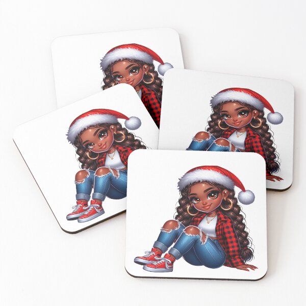 Item preview, Christmas Black Girl, Christmas Black Chibi, Santa Afro Chibi Design, Winter Black Girl, Xmas Chibi, Girl with Santa Hat. designed and sold by gabrielakrall.