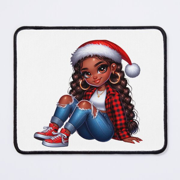 Item preview, Christmas Black Girl, Christmas Black Chibi, Santa Afro Chibi Design, Winter Black Girl, Xmas Chibi, Girl with Santa Hat. designed and sold by gabrielakrall.