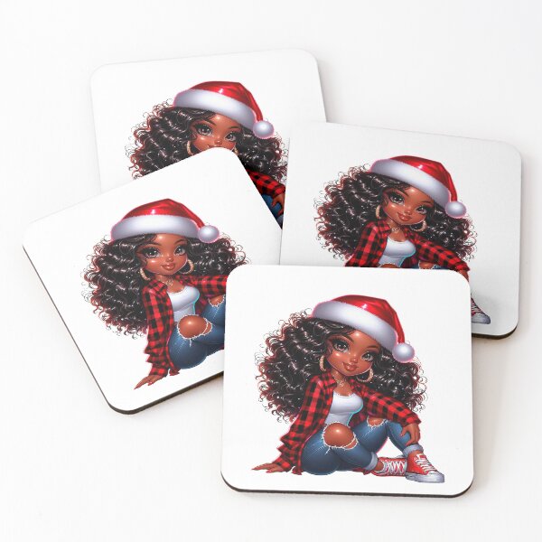 Item preview, Christmas Afro Chibi Girl, Christmas Black Chibi, Santa Chibi Design, Winter Black Girl, Xmas Chibi, Girl with Santa Hat. designed and sold by gabrielakrall.