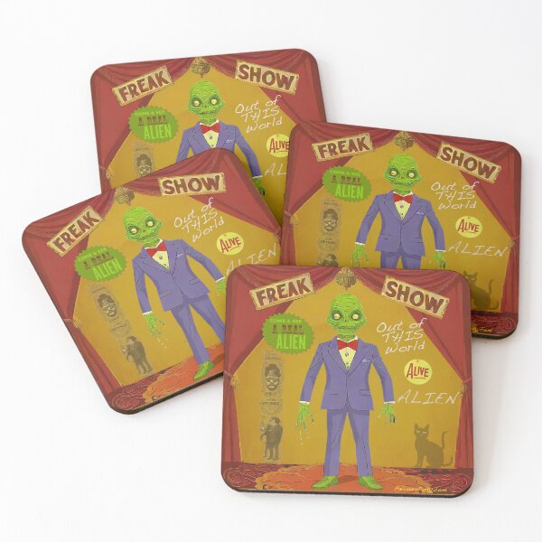 Item preview, Real Alien, Alive, Original Art Vintage Freak Show Circus Square Poster designed and sold by paloozaparty.