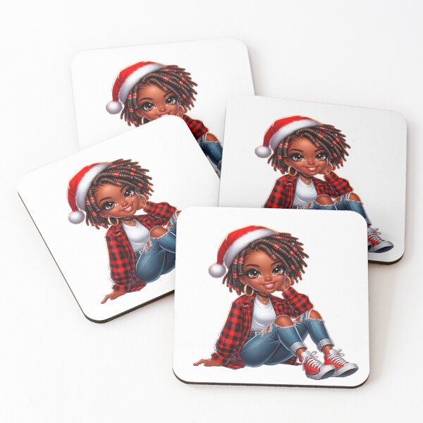 Item preview, Christmas Afro Chibi Woman, Christmas Black Chibi, Santa Chibi Design, Winter Black Girl, Xmas Chibi, Girl with Santa Hat. designed and sold by gabrielakrall.