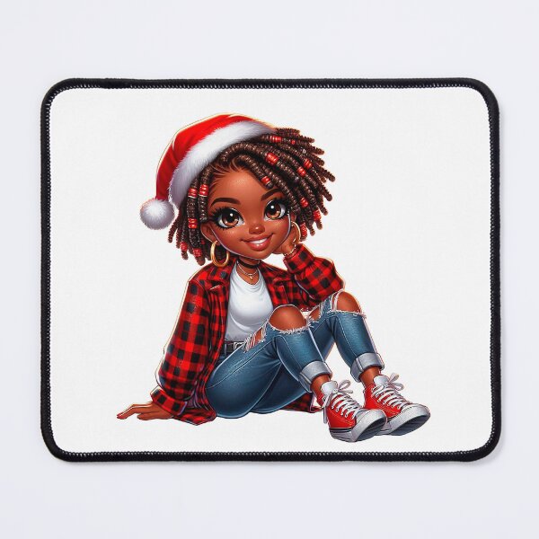Item preview, Christmas Afro Chibi Woman, Christmas Black Chibi, Santa Chibi Design, Winter Black Girl, Xmas Chibi, Girl with Santa Hat. designed and sold by gabrielakrall.