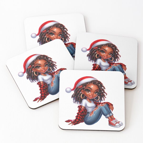 Item preview, Christmas Afro Chibi Woman, Christmas Black Chibi, Santa Chibi Design, Winter Black Girl, Xmas Chibi, Girl with Santa Hat. designed and sold by gabrielakrall.