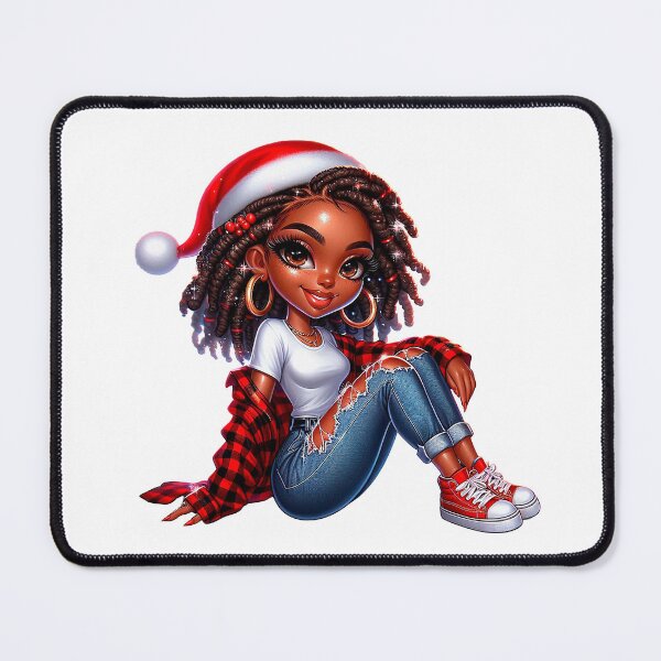 Item preview, Christmas Afro Chibi Woman, Christmas Black Chibi, Santa Chibi Design, Winter Black Girl, Xmas Chibi, Girl with Santa Hat. designed and sold by gabrielakrall.