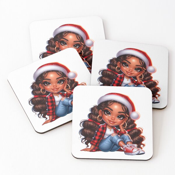 Item preview, Christmas Black Chibi Woman, Christmas Black Chibi, Santa Chibi Design, Winter Black Girl, Xmas Chibi, Girl with Santa Hat. designed and sold by gabrielakrall.