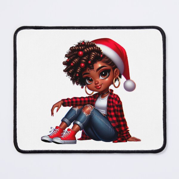 Item preview, Christmas Black Chibi Woman, Christmas Black Chibi, Santa Chibi Design, Winter Black Girl, Xmas Chibi, Girl with Santa Hat. designed and sold by gabrielakrall.