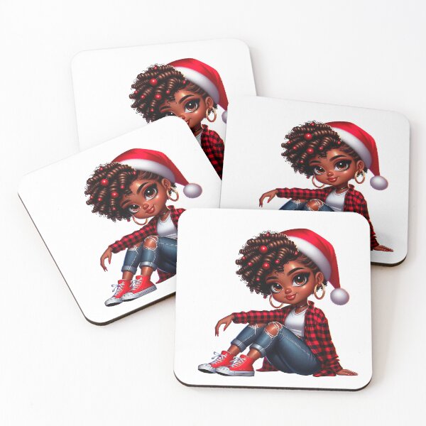 Item preview, Christmas Black Chibi Woman, Christmas Black Chibi, Santa Chibi Design, Winter Black Girl, Xmas Chibi, Girl with Santa Hat. designed and sold by gabrielakrall.