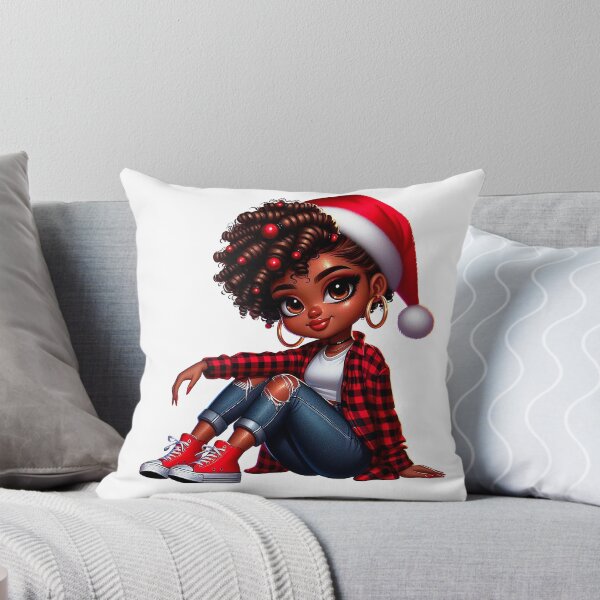 Item preview, Christmas Black Chibi Woman, Christmas Black Chibi, Santa Chibi Design, Winter Black Girl, Xmas Chibi, Girl with Santa Hat. designed and sold by gabrielakrall.