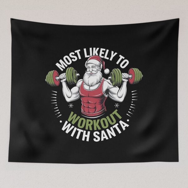 Item preview, Most Likely To WorkOut With Santa Bodybuilding - This funny gift is perfect for fitness fans and holiday humor lovers! designed and sold by ZyziowskyArt.