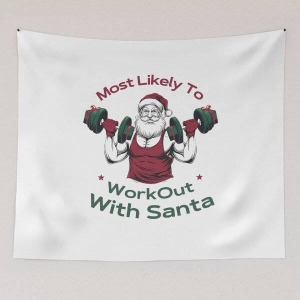 Item preview, Most Likely To WorkOut With Santa Bodybuilding - This funny gift is perfect for fitness fans and holiday humor lovers! designed and sold by ZyziowskyArt.