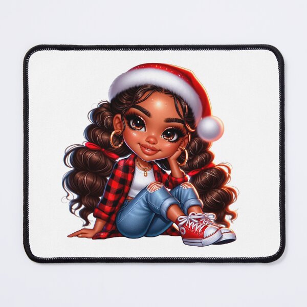 Item preview, Christmas Afro Doll, Christmas Black Chibi, Santa Chibi Design, Winter Black Girl, Xmas Chibi, Girl with Santa Hat. designed and sold by gabrielakrall.