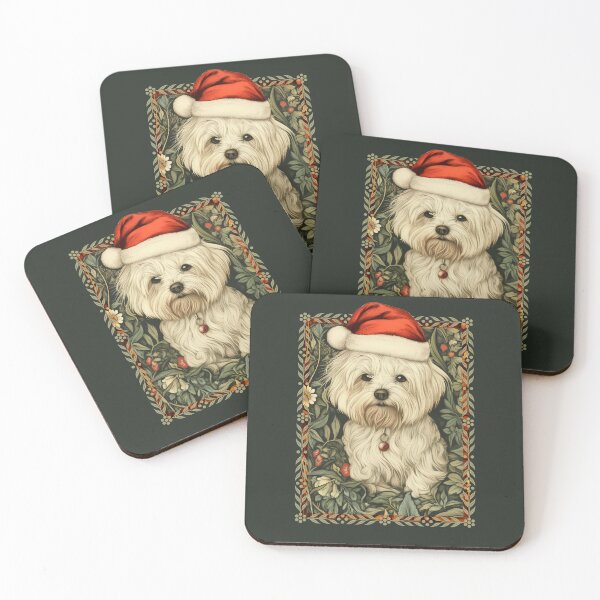 Item preview, Maltese Dog in Christmas Santa Hat designed and sold by AntiqueImages.