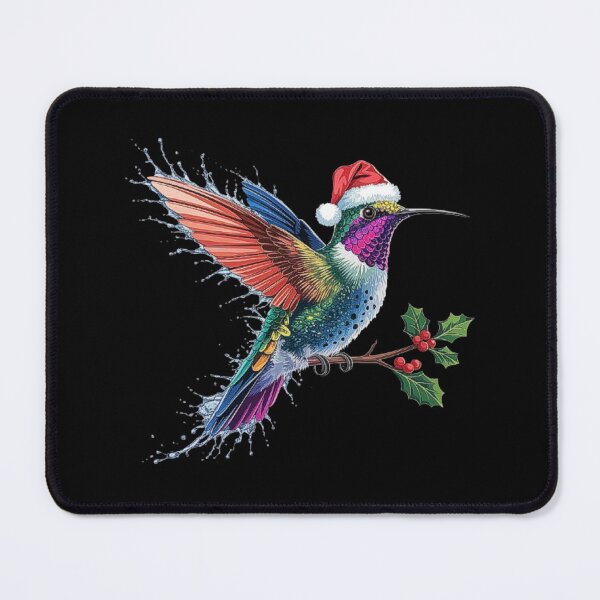 Item preview, Colorful Hummingbird Christmas Art with Holly and Santa Hat designed and sold by love3617.
