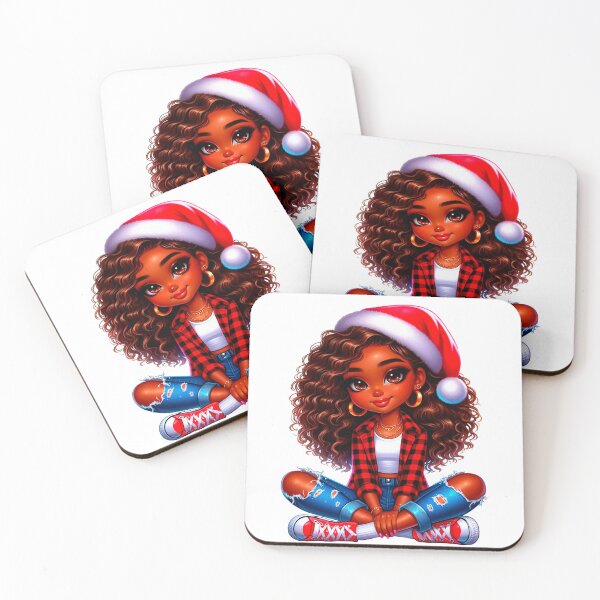 Item preview, Christmas Black Chibi Woman, Christmas Black Chibi, Santa Chibi Design, Winter Black Girl, Xmas Chibi, Girl with Santa Hat. designed and sold by gabrielakrall.