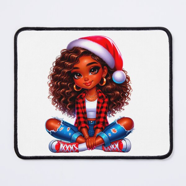 Item preview, Christmas Black Chibi Woman, Christmas Black Chibi, Santa Chibi Design, Winter Black Girl, Xmas Chibi, Girl with Santa Hat. designed and sold by gabrielakrall.