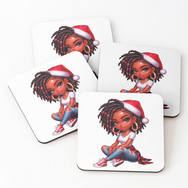 Item preview, Christmas Afro Chibi Woman, Christmas Black Chibi, Santa Chibi Design, Winter Black Girl, Xmas Chibi, Girl with Santa Hat. designed and sold by gabrielakrall.