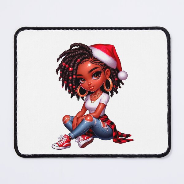 Item preview, Christmas Afro Chibi Woman, Christmas Black Chibi, Santa Chibi Design, Winter Black Girl, Xmas Chibi, Girl with Santa Hat. designed and sold by gabrielakrall.