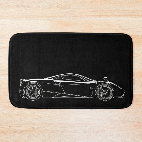 Item preview, Pagani Huayra - The silhouette of an elegant sports car displays refined design and aerodynamic features against a striking black background. designed and sold by Jerhus.