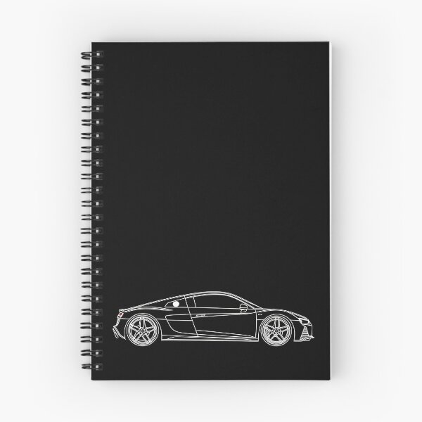 Item preview, Audi R8: contorno de automóvil elegante que muestra un diseño limpio y líneas dinámicas sobre un fondo negro, perfecto para diseñadores y entusiastas de los automóviles. designed and sold by Jerhus.