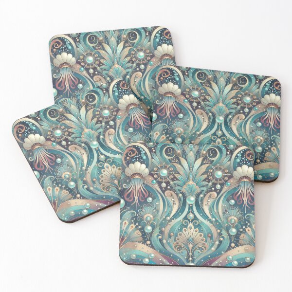 Item preview, Art Nouveau Ocean Motif with Jellyfish and Pearls designed and sold by TeslaSt0re.