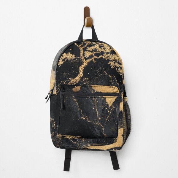 Item preview, Dramatic landscape with a winding golden river flowing through dark mountains and vibrant trees at dusk. designed and sold by Jerhus.