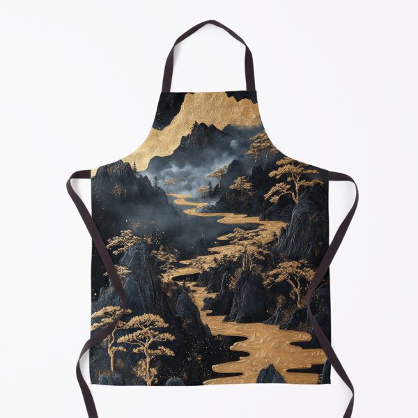 Item preview, Río dorado serpenteando a través de montañas oscuras con niebla y árboles al amanecer. designed and sold by Jerhus.