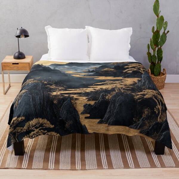 Item preview, Río dorado serpenteando a través de montañas oscuras con niebla y árboles al amanecer. designed and sold by Jerhus.