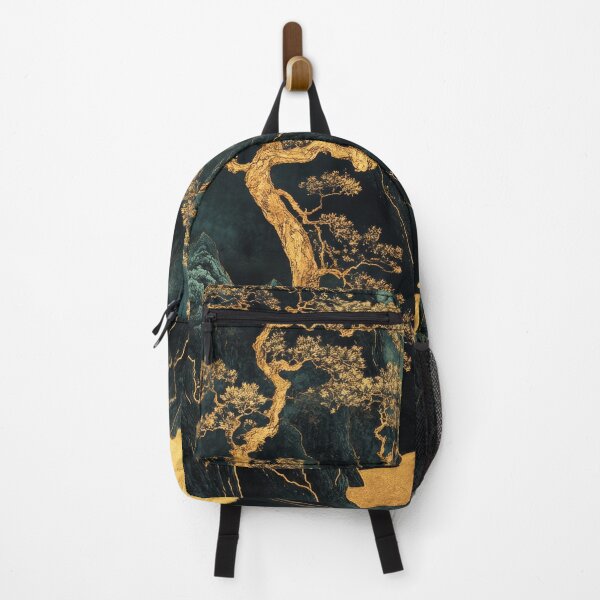 Item preview, A golden tree stands majestically beside a winding river in a serene mountain landscape at dusk. designed and sold by Jerhus.