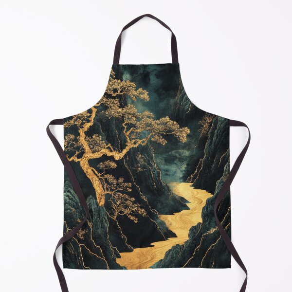 Item preview, A golden tree stands majestically beside a winding river in a serene mountain landscape at dusk. designed and sold by Jerhus.