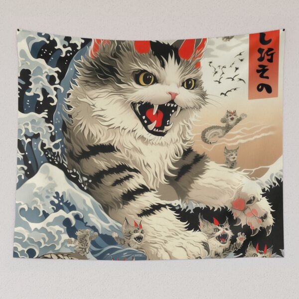 Item preview, Catzilla Cat Japanese Art Funny Cat Gifts For Men Women Kid  designed and sold by VISIONARTIST.