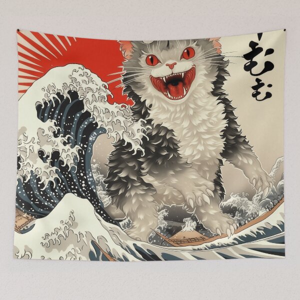 Item preview, Catzilla Cat Japanese Art Funny Cat Gifts For Men Women Kid  designed and sold by VISIONARTIST.